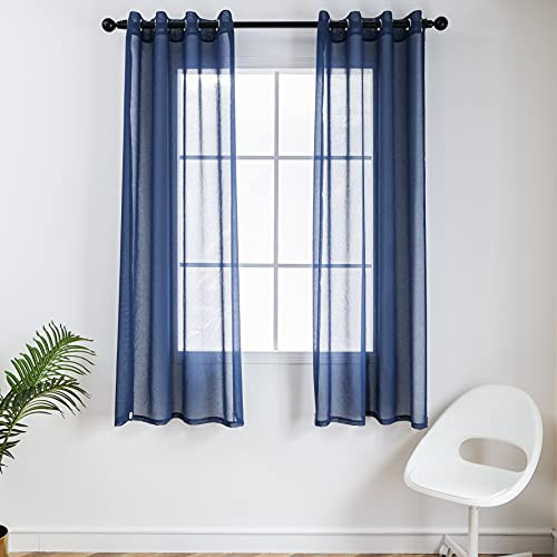 CUCRAF Transparente Gardinen mit Ösen - Wohnzimmer & Schlafzimmer, H175 x B140cm 2er Set Transluzente Vorhänge Blau, Unifarbene Pflegeleichte und Knitterfreie Vorhänge in Leinenoptik