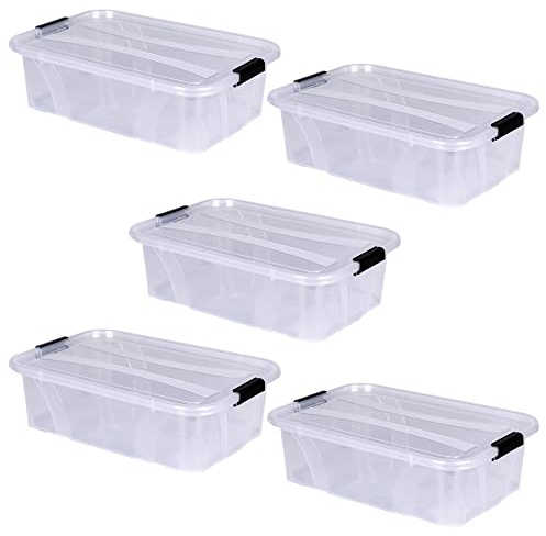 Aufbewahrungsbox + Deckel 5er Set, transparent versch. Gr. stapelbar | Lebensmittelbox Transportbox Lagerbox Wäschebox Kunststoffbehälter Campingbox Wohnmobilbox (L 38,5 x B 25 x H 11,1 cm - 7l)