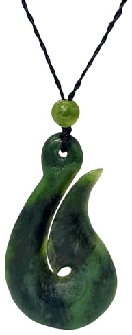 81stgeneration Halskette mit Großem HEI Matau-anhänger aus Nephrit-Jade | Maori-kordelkette mit Fischhaken für Herren | Natürlicher Grünsteinschmuck | Großes Handgeschnitztes Design
