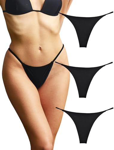 KUKU PANDA Cotton Thongs for Women Sexy Seamless Woman G String Panties 3 Pack Set (Black, X-Large)
