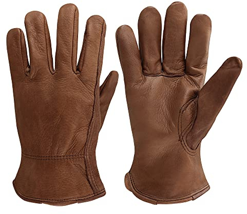 OLSON DEEPAK Guanti da lavoro in pelle per conducente/moto/equitazione/giardinaggio/fattoria - morbidi e vestibilità perfetta per uomini e donne (Retro, Large)