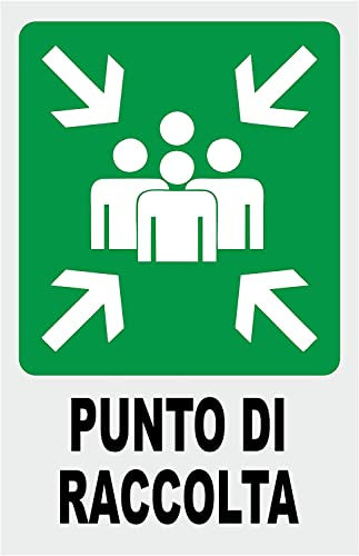 NEW CARTELLO SEGNALETICO - PUNTO DI RACCOLTA - Adesivo Extra Resistente, Pannello in Forex, Pannello In Alluminio (PANNELLO IN FOREX 20X31 cm)