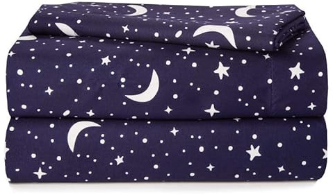 Heritage Kids 3-Piece Twin Sheet Set - Constellation Print Bedding with Top Sheet, Fitted Sheet & Pillowcase – Soft Microfiber Sheets for Boys or Girls, Navy Blue – Cozy & Machine Washable