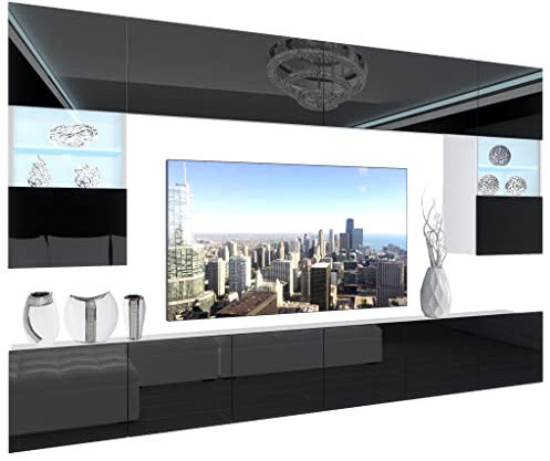 BELINI Wohnwand Schrankwand NEX 1 mit LED-Beleuchtung, Schwarz | Vollausstattung Wohnzimmer-Set Moderne Schrankwand Anbauwand TV-Schrank