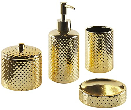 Elegantes Badezimmer-Zubehör 4-teilig aus Naturstein Dolomit in Gold Cumana