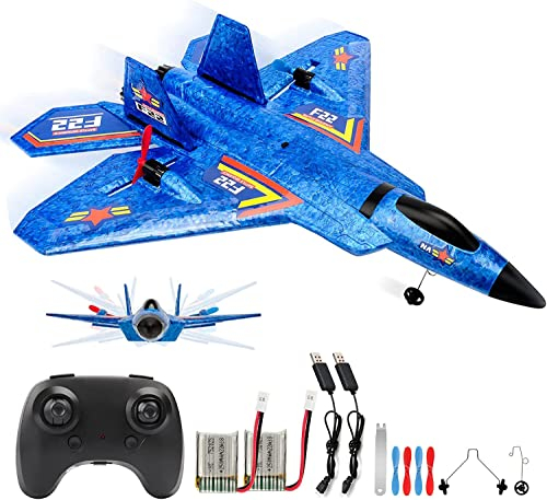 F-22 RC Flugzeug, 2.4Ghz Ferngesteuertes Flugzeug Raptor Fighter Flugzeug Modell Spielzeug mit 6 Axis Gyro System für Anfänger Kinder Erwachsene (F22Blau)