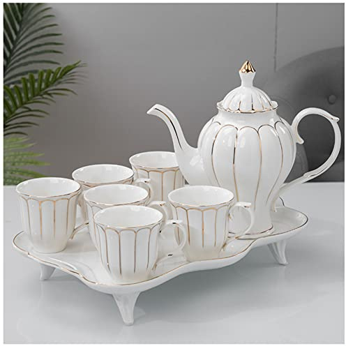 Tazza Da Caffè Set Da Tè Pomeridiano Con Vassoio 8 Pezzi Teiera Ceramica Resistente Al Calore Set Da Tè in Ceramica Con Scatola Regalo Regalo Di Trasferimento Di Natale,Bianca