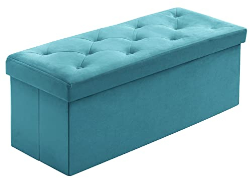 BRIAN & DANY Sitzbank mit Stauraum, Faltbar Sitzhocker aus Samt, sitztruhe mit stauraum für Wohnzimmer, Schlafzimmer, Flur, Grün, 110 x 40 x 40 cm