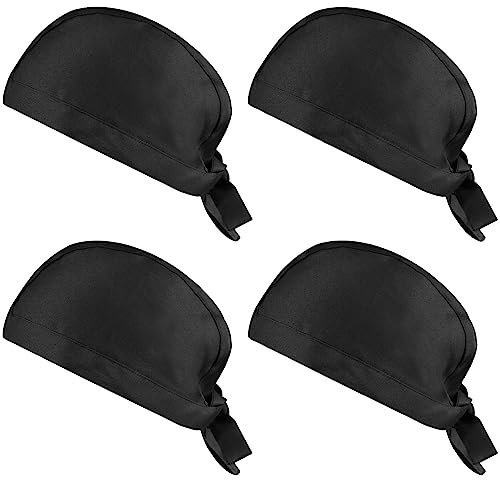 Lot de 4 PCS Toque de Chef, Bandana Chef en Polycoton Ajustables,Toque de Cuisinier,Chapeau de Travail Unisexe Idéal pour Restaurants, Cuisines, Boulangeries, Cafés,Hôtel et Supermarché (Noir)