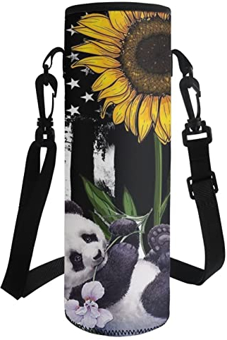 COEQINE Wandern, lustige Wasser-Botter-Halter-Abdeckung mit Riemen, US-Flagge, Panda, Sonnenblume für Frauen, Mädchen, Arbeit, Reisen, Schule