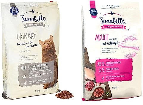 Sanabelle Urinary | Katzentrockenfutter für ausgewachsene Katzen mit empfindlichem Harnsystem | 1 x 10 kg & Adult mit Geflügel | Katzentrockenfutter für ausgewachsene Katzen | 1 x 10 kg,