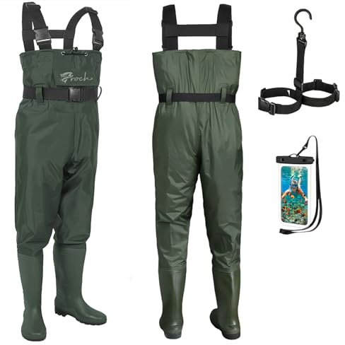 Croch Fishing Chest Waders for Men Women with Boots Waterproof Breathable Waders Green/Brown Sizes UK 5-14 (Green, UK 9 / EU42)