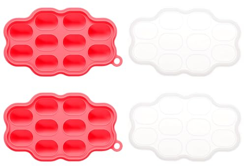 Babybrei Einfrieren Behälter von LoveNoobs™, 2 Zählen, 100% Silikon, Muttermilch Aufbewahrung, Gefrierbehälter, Baby Zubehör, Baby Essen Zubehör, Eiswürfelform Silikon, BPA/BPS frei, Rot