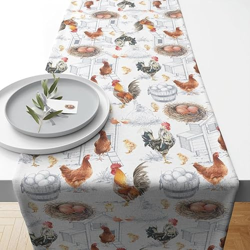 Ambiente Tischläufer Läufer Table Runner / 40x150 cm / Chicken Farm Hühner Küken Landhaus / Baumwolle