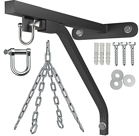 Athletics Gear AG PUNCH BAG WALL BRACKET WITH CHAIN – Heavy Duty 16-guage, Steel Chain, D-Shackle Swivel & Fixing Materials
