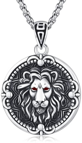 XIXLES Collar de cabeza de león en relieve para hombre, plata de ley 925, colgante de cabeza de león 3D, collares de monedas de león, medallas de león, joyería fina Leo para hombres y mujeres, Plata