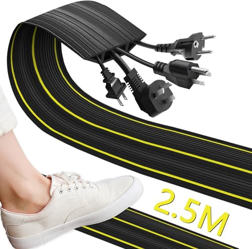 Kabelkanal Boden, 2.5M/8,2 ft Kabelbrücke Robuster Kabelbrücke Boden mit 3 Kabelkanäle, Gummi-Kabelschutz kabelkanal Boden flach Modular gefertigte Kabelschlauch für Garagen Boot, Einfach flach Legen