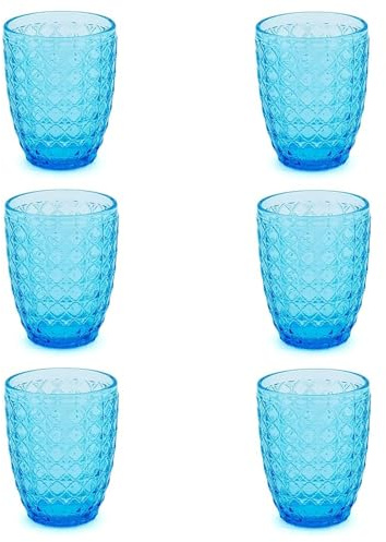 Evviva Bicchieri Acqua Vetro, Set da 6, Bicchieri in Vetro Colorati, Moderni, Particolari, Capacità 350 ml, Lavabili in Lavastoviglie. Colore: Azzurro