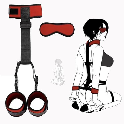 Sex Toy Collier Bondage Sets avec Menottes Set Bondage Contraintes de Menottes Rouge Réglables SM Masque pour les yeux SM Menottes Bondage Set Derrière le Dos Bondage Menottes Erotic Sex Toys Femmes