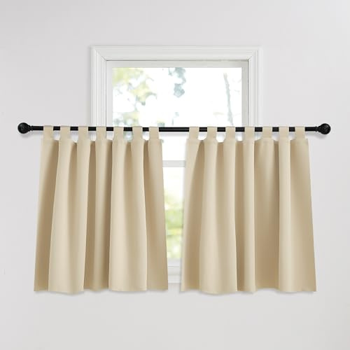 PONY DANCE Küchengardinen mit Schlaufen Kurze Gardinen Wohnzimmer Scheibengardinen Blickdicht Verdunklungsvorhänge Kurz Schlaufenschal 2er Set H 120 x B 140 cm, Biscotti Beige | Biscotti Beige, Sichtschutz, UV-Schutz, Verdunklungsvorhänge, für Wohnzimmer, Gardinen mit Schlaufen, Scheibengardinen