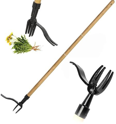 Standing Weed Puller, Weed Puller Tool, Weed Remover Tool, 3-part Detachable Long Handle Weed Puller Root Remover Tool, Weeding Tools with Metal Weeding 4 Claws for Garde (Weed puller + wooden stick)