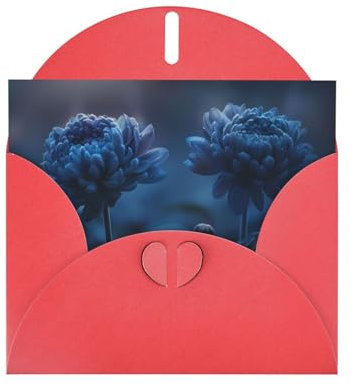 WHJYYXDE Rote, hochwertige Perlpapier-Grußkarte, 10,2 x 15,2 cm, geeignet für Geburtstagskarten, Party-Einladungen, blaue Chrysanthemen-Drucke