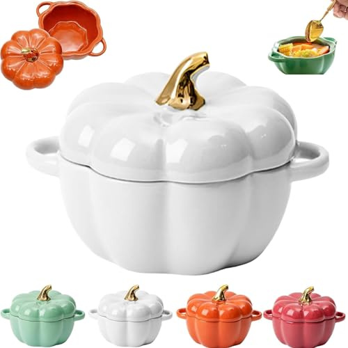Bols en citrouille résistants au four, ramequins en citrouille avec couvercles, bols en citrouille résistants au four, bols en citrouille en céramique avec poignée, bols à soupe en citrouille pour la