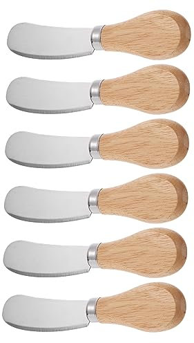 SHOWERORO Untadores y Cortadores De Queso Acero Inoxidable Con Mango De Madera Ergonómico, Juego 6 Piezas, Resistentes y Antioxidantes, Aptos Para Servir y Untar Reuniones Familiares
