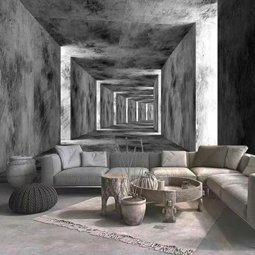 MIXUEXUNLU Photo Wallpaper 3D Three-Dimensional Gray Cement Wall Space Corridor Mural Living Room Restaurant Cafe Wall Painting
