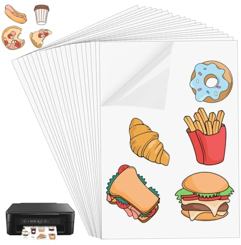 KYYGKY 20 Blatt Aufkleber Druckerpapier Transparent zum Bedrucken Vinyl Sticker Papier Durchsichtig Bedruckbare Klebefolie Transparent a4 Selbstklebende Folie für Tintenstrahldrucker und Laserdrucker