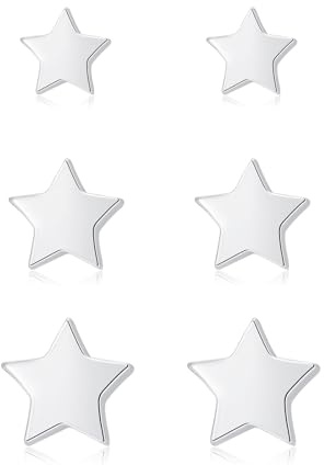 Glintara Orecchini in argento 925 da donna e ragazza, 3 pezzi, in argento Sterling 925, a forma di stella, a forma di cuore, ipoallergenici, a spina piccola, per dormire più fori – 4/5/6 mm, 6