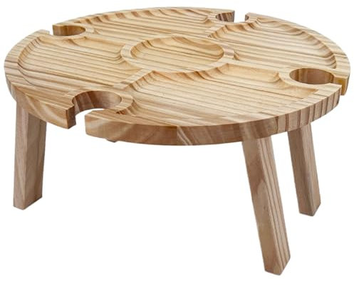 Tavolo da vino, tavolo da picnic in legno da 12 pollici con porta in vetro di vino, tavolo da picnic non slip con piatto compartimentale, tavolo da spuntino pieghevole portatile per giardino, ca