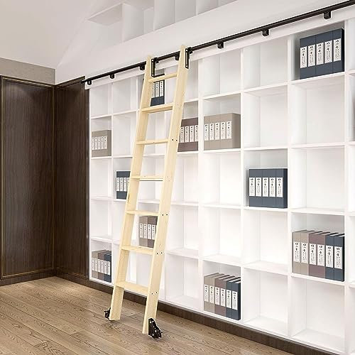 VYPVICBR Schiebeleiter-Bibliothek, komplettes Hardware-Kit, Rollschienensystem (ohne Leiter), runde Rohr-Mobilleiterschiene mit Bodenrollen, für Zuhause/Innenbereich/Dachboden (Größe: 26,2