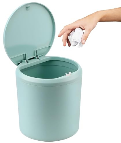 Tischmülleimer mit Deckel 4L Mini Tischabfalleimer Schminktisch Mülleimer Kosmetikeimer Klein Tischabfallbehälter für Schreibtisch Nachttisch Bad Küche Schlafzimmer Wohnzimmer Büro (15x15x17cm,Grün）