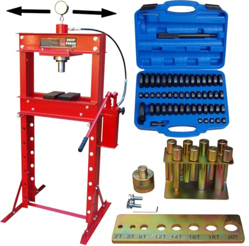 Carmax Stamperia da officina 30T con 2 pompe + set di pressione del propellente 52 pezzi + set di mandrini di pressione 8 pezzi.