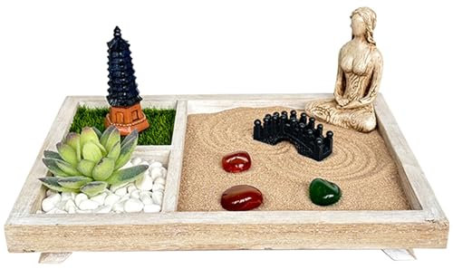 Zen Garden, Small Japanese Sand Garden Kit, 8.47x6.9x0.59 inches Relaxing Meditation Decor, Artistic Miniature Craft Set, Stress Relief Table Ornament, for Workplace, Study Room