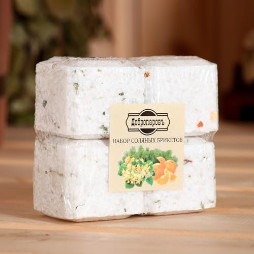 Salt Brick Set for Sauna 4-Pack Orange Linden Pine Fir Aromatic Natural Salt Blocks Russian Bath Steam Room SPA Accessories Made in Russia 1.76 Lb