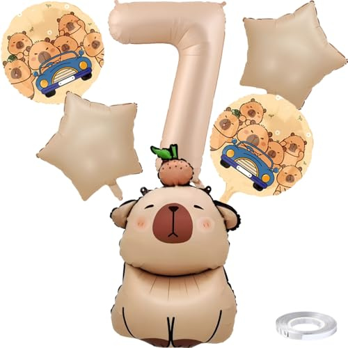 Liitata 7. Capybara Geburtstags Party Deko Capybara Geburtstag Luftballon Set Karamel Zahl 7 Folienballon Großes Kapibara Luftballon für Junge Mädchen Geburtstag Party Deko