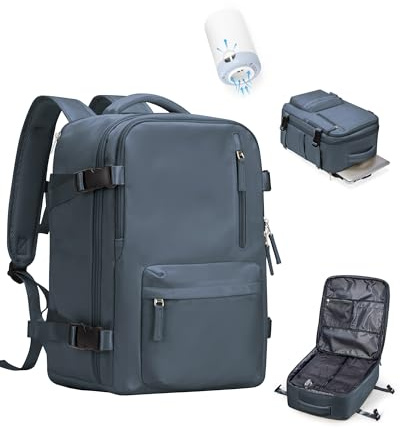 VENATIN Mochila al Vacío con Bomba,Mochila Viaje Cabina avion 40x20x25,Equipaje de Mano de Gran Capacidad con Sistema de Vacío,Azul grisáceo