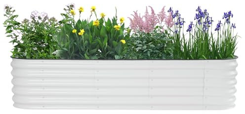 C-Juzarl Aiuola rialzata in metallo, 195 x 60 x 43 cm, kit per aiuole da giardino 10 in 1, in acciaio di alta qualità, aiuola da giardino