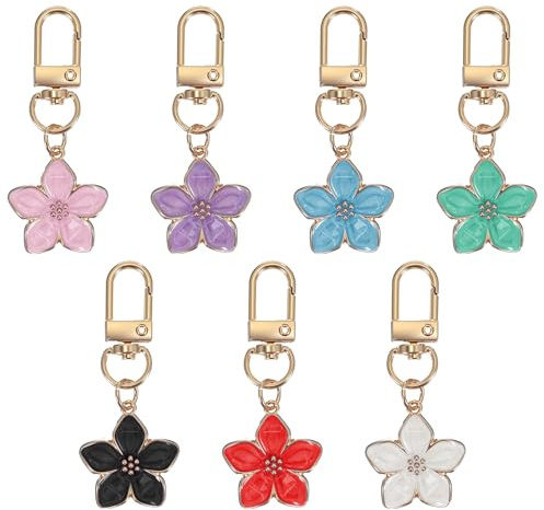 Mabor 7PCS Flower Keychain - Cute Aesthetic Charms for Women Backpacks, Handbags & Keys, Zinc Alloy Mini Floral Pendant