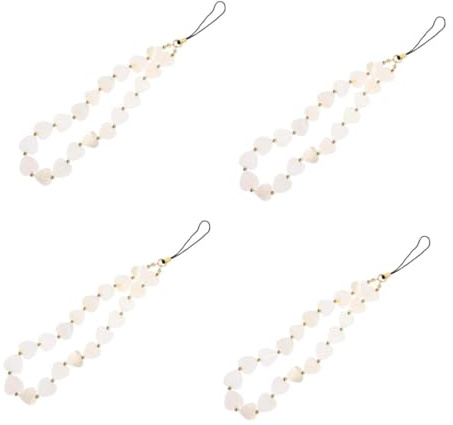 DIYEAH 4 Stück Herz Perlen Handyanhänger Schlüsselanhänger Charm mit Schmuckperlen Vielseitiger Phone Strap für Damen Dekoratives Mobile Accessoire DIY Freundlich Modisch und Praktisch