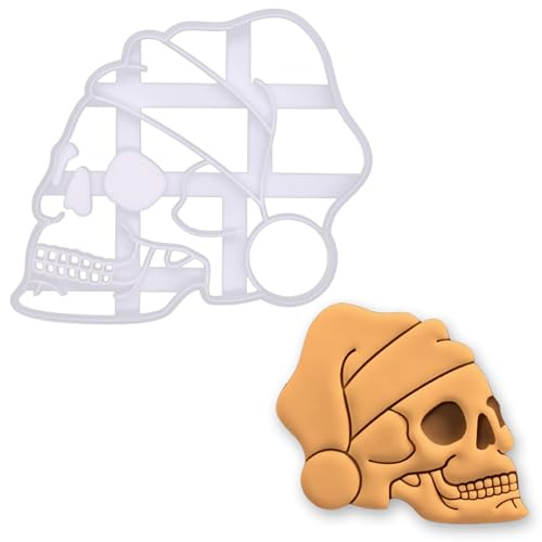 BAKERLOGY Totenkopf mit Weihnachtsmütze Ausstechform – Gothic Weihnachts Plätzchenform für Alternative Bäckerei
