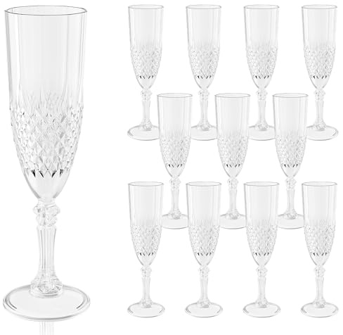 XXUE Plastic Champagne Flutes set of 12, 200ml Clear Champagne Glasses Unbreakable Shatterproof Reusable, Mimosa Prosecco Wine Stemware for Valentine's Day Wedding Toasting Bachelorette Party Holidays