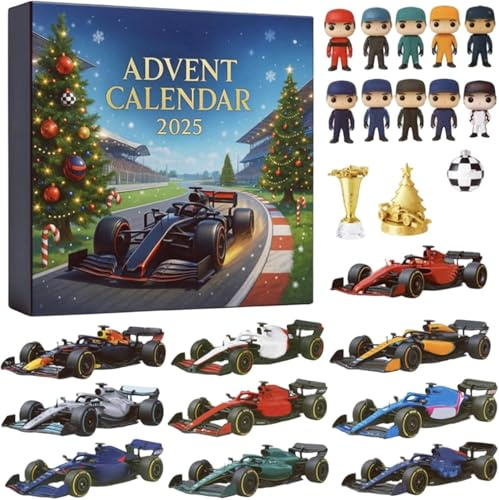 Renn-Weihnachts-Adventskalender 2025, 24 Tage, Weihnachts-Countdown-Kalender, RennteamOrnamente und Sammlerstücke, Urlaubsüberraschungsgeschenke für Rennfans, Jungen und Mädchen (B)