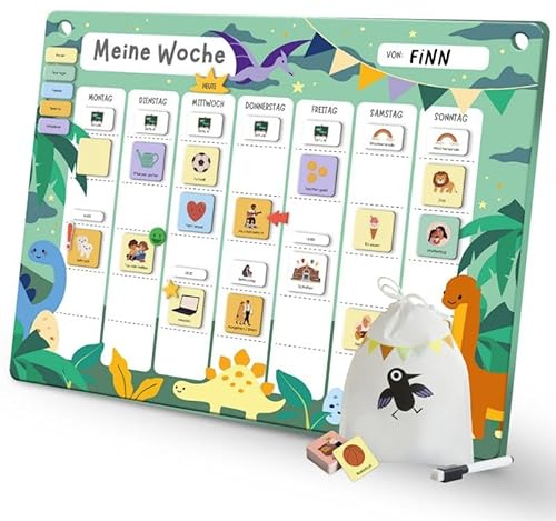 Rabano Wochenplaner Kinder | Magnettafel Kinder für die Wochenplanung | 200 Magnete, Montessori-Wochenplanung, unterstützt Routinen bei ADHS, Verantwortung und Selbstständigkeit im Alltag