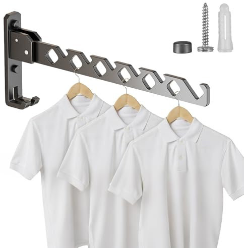 Wandkleiderhaken Klappbar Kleiderlüfter, Außen Metall Kleiderhaken 180° Drehbar Kleiderstange Wand Kleiderständer für Waschküche Badezimmer Schlafzimmer Balkon (Grau)
