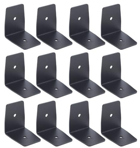 Asixxsix Lot de 12 Supports de Chevrons en Acier galvanisé, Clips Anti-ouragan Robustes Noirs pour Pergola avec Vis pour Pergola en Bois, Poutre en Bois, Solive de Plafond (1. Votre assiette)