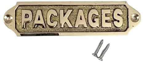 Solid Brass “PACKAGES” Sign – 13 x 3.5 cm Vintage Brass Mailbox Plaque with Screws | Antique Style Delivery Door Label for Mailboxes, Front Doors, Offices & Parcels