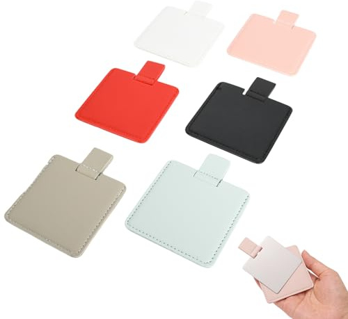 6 Piezas Espejo Pequeño, Espejo Maquillaje de Acero Inoxidable con Funda Protectora de PU, Espejos de Mano Aumento Portátil, Espejos Inastillable Ultraligero, para Viajes y Hogar, 67*67mm, 6 Colores